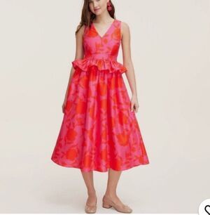 Kate Spade New York x Target Rose Peplum Midi Dress Red Pink Size 10 NEW